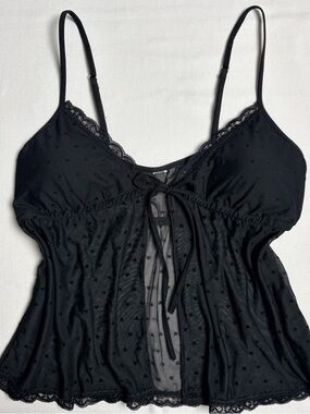 Black Sheer Babydoll Top w/ Hearts- M